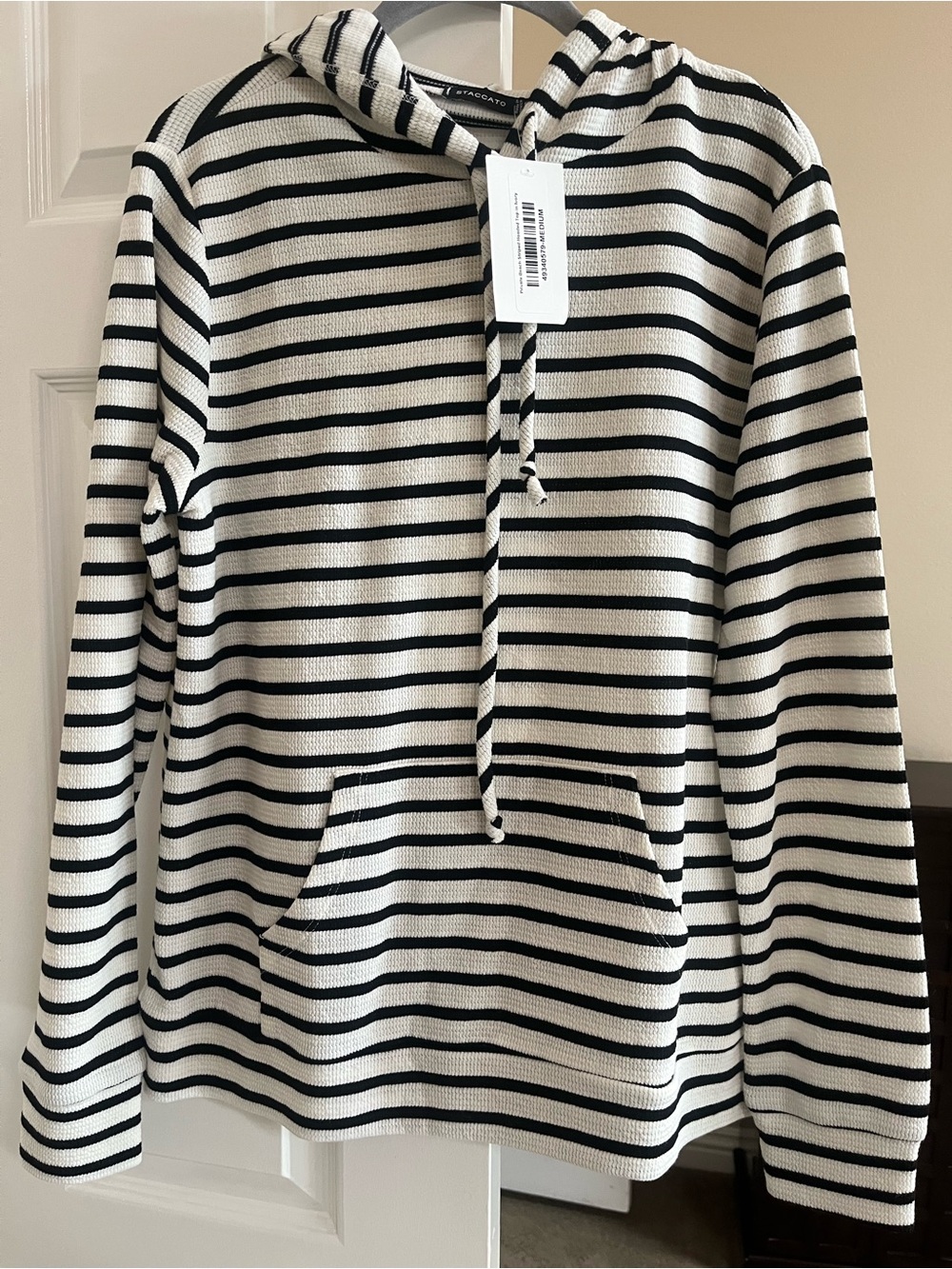 Staccato Black & White Striped Crewneck Hoodie
